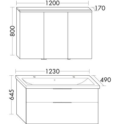 Burgbad Eqio Badmöbel-Set 123cm, Spiegelschrank, Keramik-Doppelwaschtisch und WT-Unterschrank