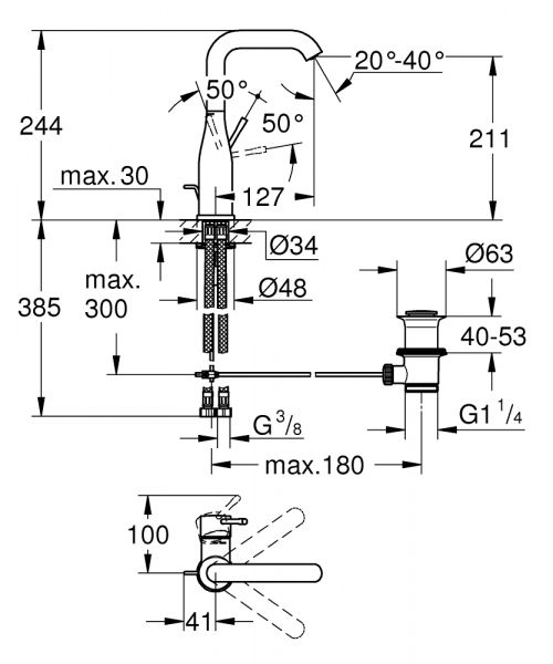 Grohe Essence Einhand-Waschtischbatterie schwenkbar, L-Size, hard graphite gebürstet