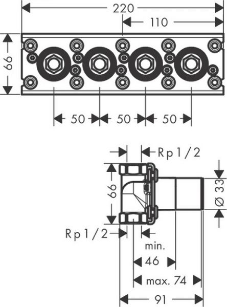 Axor Grundkörper für Thermostat für Auf-/ Unterputzmontage für 3 Verbraucher