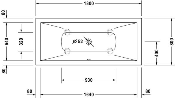 Duravit DuraSquare Einbau-Badewanne rechteckig 180x80cm, weiß