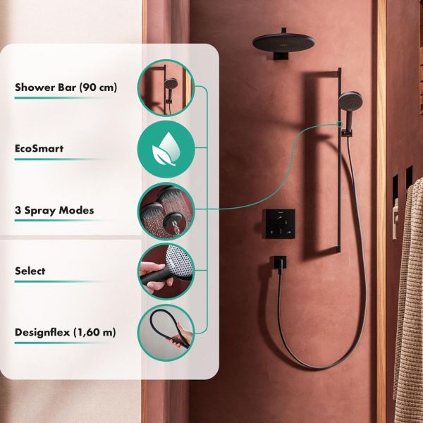 hansgrohe Raindance Alive Select S Duschset 90cm 3 Strahlarten, schwarz matt