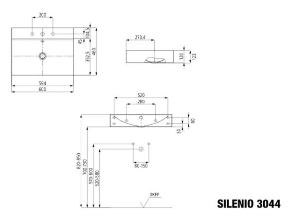 Kaldewei Silenio Wandwaschtisch 60x46x12cm, mit Perl-Effekt, Modell 3044