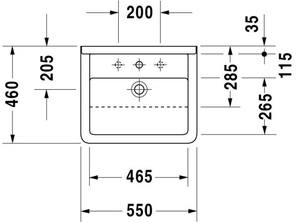 Duravit Starck 3 Halbeinbauwaschtisch rechteckig 55x46cm, 1 Hahnloch, mit Überlauf, weiß 0310550000