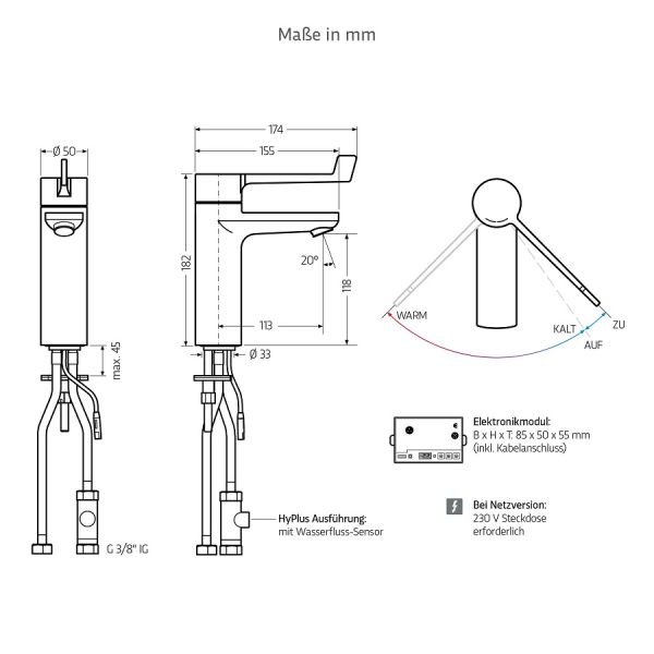 WimTec PROOF E4 Klinik - HyPlus HDM 230V Netzbetrieb Waschtischarmatur Mischwasser, chrom