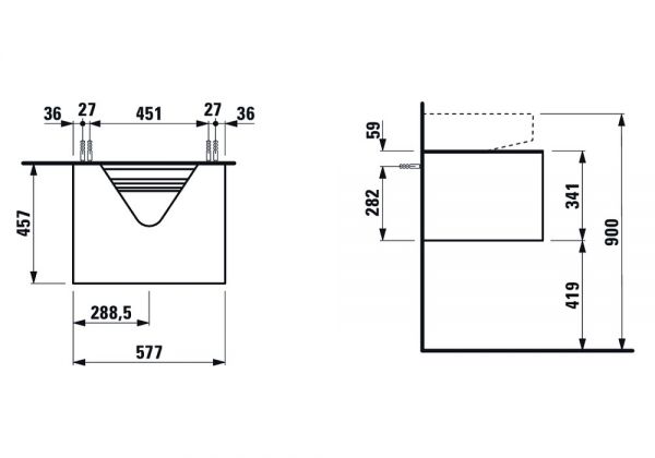 Laufen Sonar Schubladenelement mit 1 Auszug für Aufsatz-Handwaschbecken, Breite 57,5cm H4054310341421_1