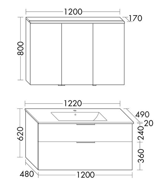 Burgbad Eqio Slim Badmöbel-Set 122cm mit LED-Spiegelschrank, Waschtisch & Unterschrank