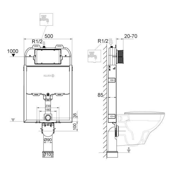Kludi UNIFIX Unterputz-Spülkasten mit Halbrahmen für Wand-WC 79108