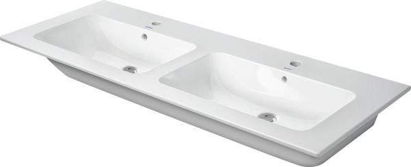 Duravit ME by Starck Doppelwaschtisch 130x49cm, 2 Hahnlöcher, mit Überlauf, WonderGliss, weiß seidenmatt 23361332001