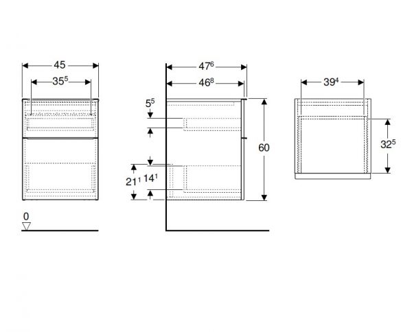 Geberit iCon Seitenschrank mit 2 Schubladen, Breite 45cm