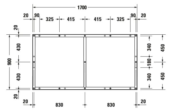 Duravit Tempano Fußgestell höhenverstellbar 70 - 100mm 1700x900x85mm