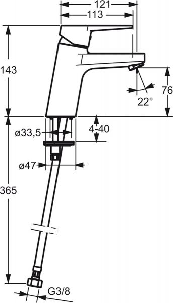 Hansa Hansatwist Waschtisch-Einhand-Einlochbatterie, Vollhebel, 121mm, chrom