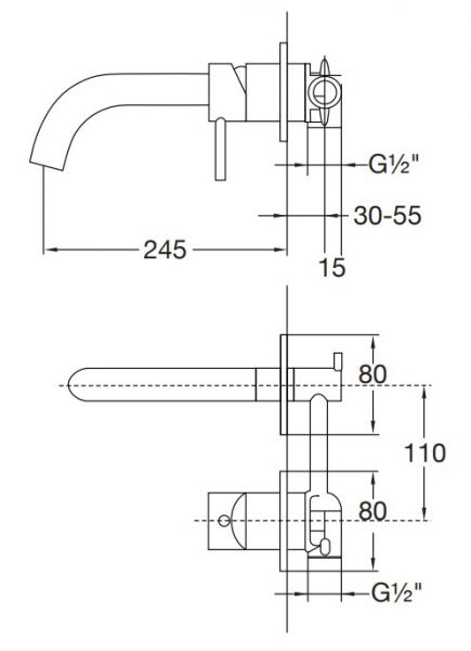 Steinberg Serie 100 Waschtisch-Wand-Einhebelmischer, Ausladung 245mm, chrom