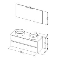 Vorschau: RIHO Porto Bowl Set 120cm 2 Aufsatzwaschtischen, Unterschrank, Spiegel mit LED, 4 Auszügen, weiß glanz F014128DP0