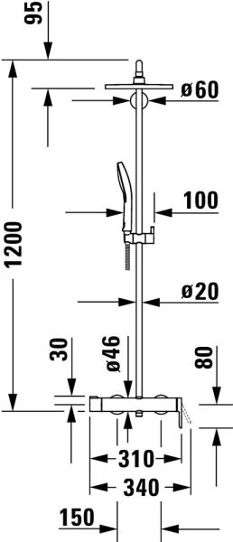 Duravit C.1 Shower System/Duschsystem mit Einhebel-Brausemischer, schwarz matt