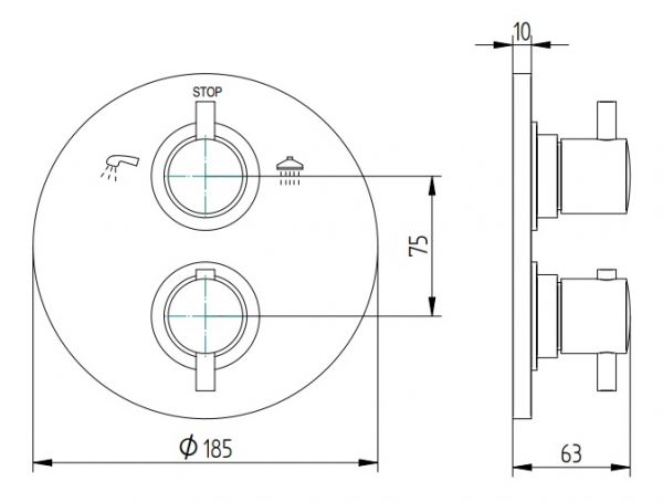 Avenarius Thermostat-Mischbatterie mit 2-Wege-Umstellung, Unterputz, chrom