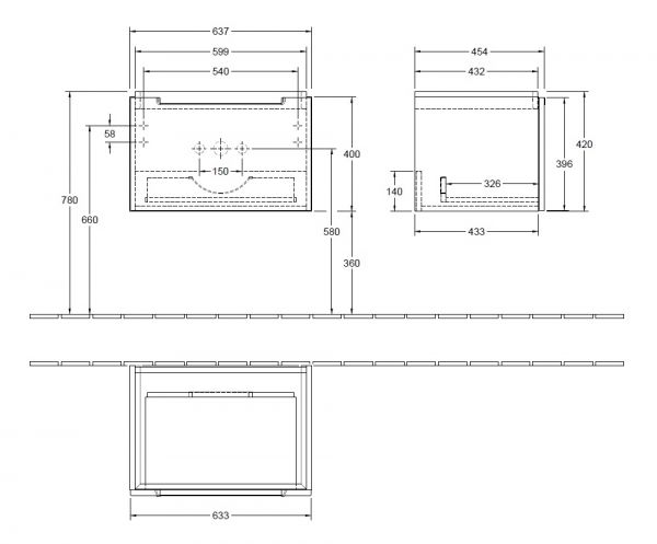Villeroy&Boch Subway 2.0 Waschtischunterschrank 63,7x42cm, 1 Auszug, für Waschbecken 7113FA01
