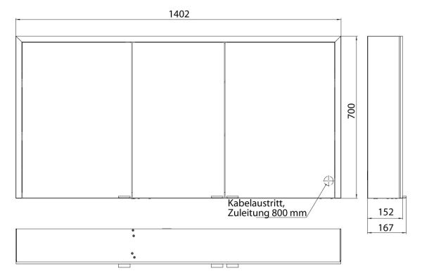 emco prime 3 LED-Spiegelschrank 140cm 3-türig, Aufputz