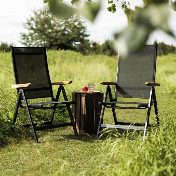 KETTLER BASIC PLUS Multipositionssessel mit Armlehne aus Teak-Holz, anthrazit