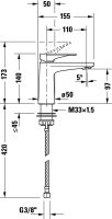 Vorschau: Duravit Tulum Einhebel-Waschtischmischer ohne Zugstangen-Ablaufgarnitur, schwarz, TU1010002046, techn. Zeichnung