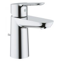 Grohe BauEdge Einhand-Waschtischbatterie mit Ablaufgarnitur und Temperaturbegrenzer, S-Size, chrom