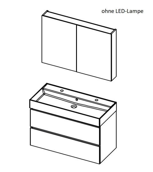 RIHO Spring Rise Waschtisch mit Unterschrank 100x46cm und Spiegelschrank, 2 Hahnlöcher, 2 Schubladen