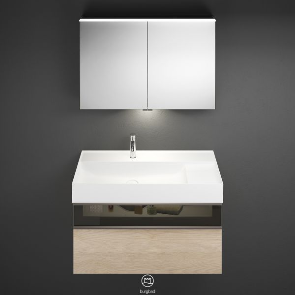 Burgbad Yumo Badmöbel-Set, 101,5cm, Spiegelschrank, Waschtisch mit Unterschrank inkl. LED-Beleuchtung