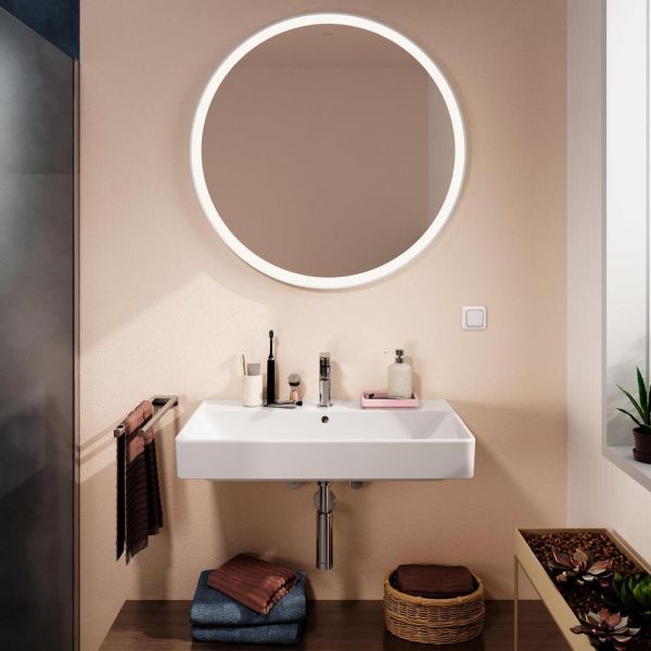 hansgrohe Xarita Lite Q Spiegel rund mit runder LED-Beleuchtung, Wandschalter