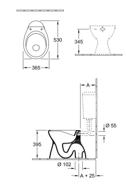 Villeroy&Boch O.Novo Stand-Flachspül-WC, spülrandlos mit DirectFlush, 36x52,5cm7619R101_1