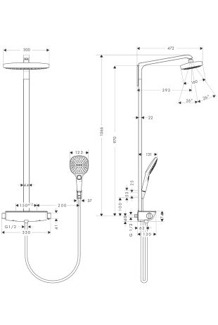 Hansgrohe Raindance Select E 300 2jet Showerpipe EcoSmart 9 l/min, weiß/chrom