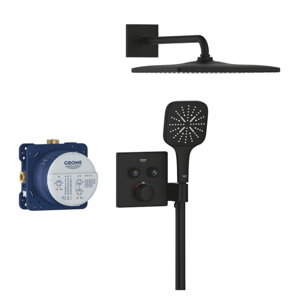 Grohe Grohtherm SmartControl Duschsystem, eckig, Thermostat, Rainshower Kopfbrause, phantom black