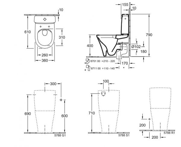 Villeroy&Boch O.Novo Spülkasten, Innengarnitur m. DualFlush, Spartaste, Zulauf seitlich o. v. hinten