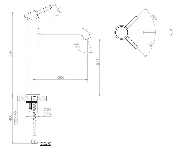 Steinberg Serie 100 Waschtisch-Einhebelmischer ohne Ablaufgarnitur, Ausladung 200mm, chrom