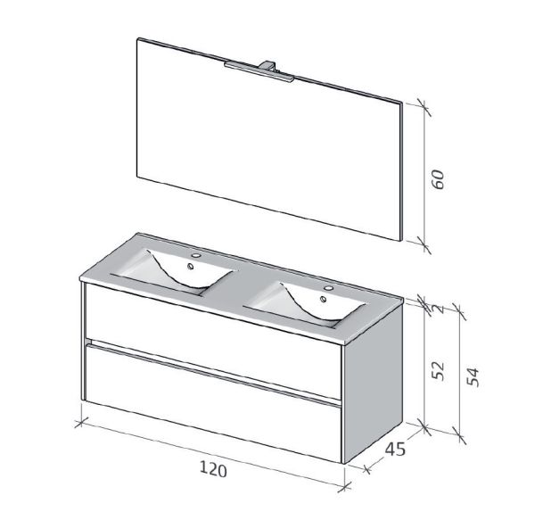 RIHO Porto Wave Doppelwaschtisch mit Unterschrank 120cm & LED-Spiegel