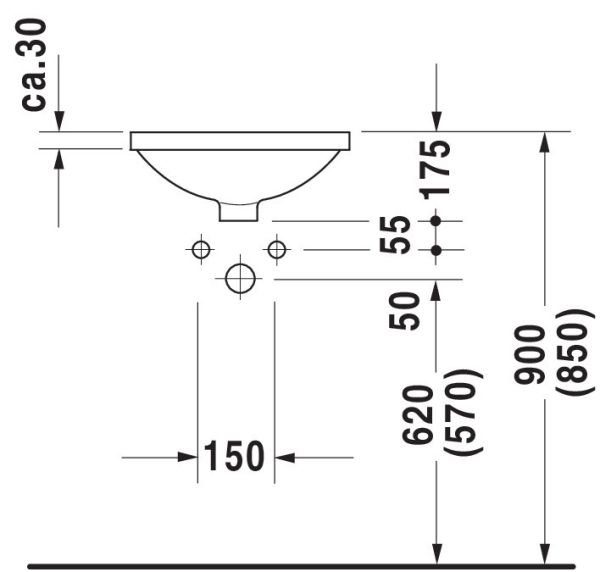 Duravit Architec Unterbauwaschtisch rund Ø40cm, mit Überlauf, ohne Hahnloch, weiß