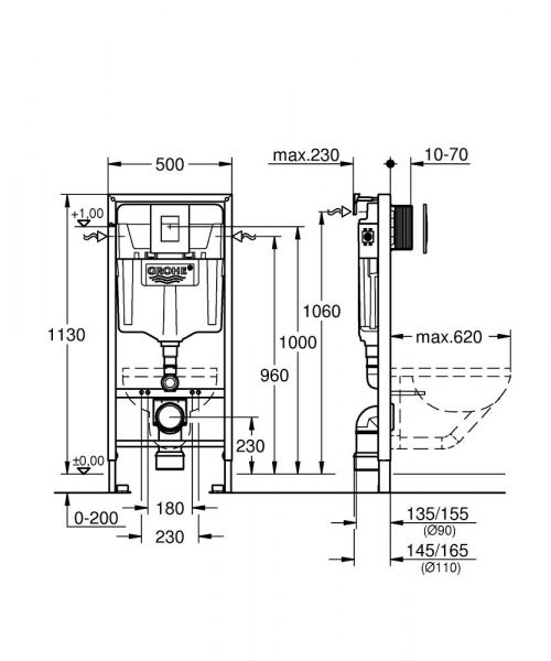 Grohe Rapid SL 3 in 1-Set für WC mit Abdeckplatte Skate Cosmopolitan, chrom