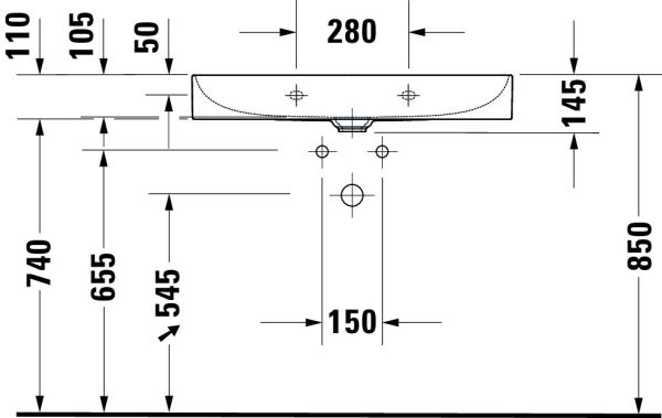 Duravit DuraSquare Waschtisch 80x47cm, ohne Überlauf, mit Wondergliss, mit nicht verschließbarem Ablaufventil, weiß 23538000791