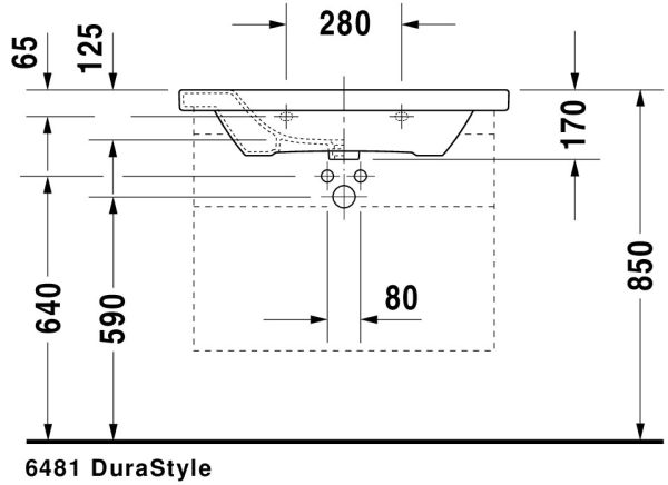 Duravit DuraStyle Waschtisch 80x48cm, mit Überlauf, mit Wondergliss, weiß 23208000001
