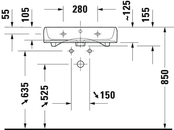 Duravit Qatego Aufsatz-Waschtisch 60x47cm, ohne Hahnloch, geschliffen, weiß