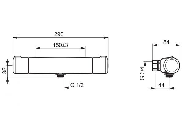 Hansa Hansamicra Brause-Thermostat-Batterie, Eco-Durchfluss, chrom