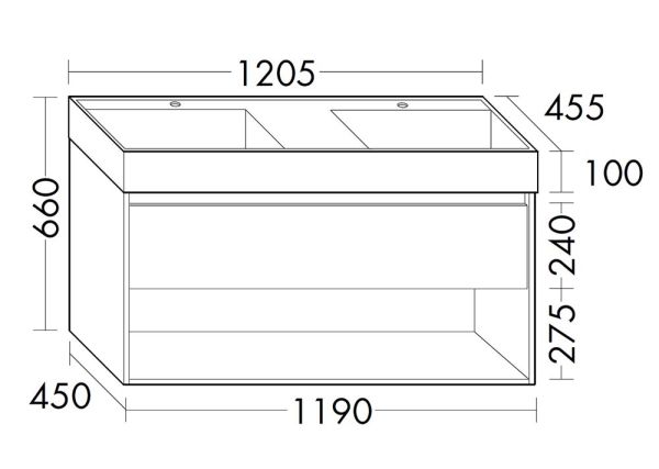 Burgbad Devio Mineralguss-Doppelwaschtisch 120cm mit Unterschrank, 1 Auszug & offenem Fach