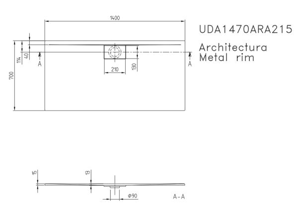 Villeroy&Boch Architectura MetalRim Duschwanne inkl. Antirutsch (VILBOGRIP),140x70cm, weiß UDA1470ARA215GV-01