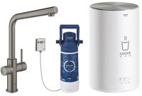 Grohe Red Duo Einhand-Spültischbatterie, L-Auslauf, Armatur u. Boiler Gr. M, hard graphite gebürstet 30327AL1