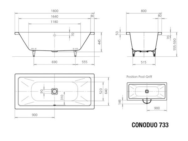 Kaldewei Conoduo Rechteck Badewanne 180x80cm Mod.733