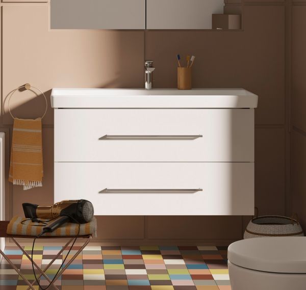 Villeroy&Boch Avento Waschtischunterschrank mit 2 Auszügen, Breite 98cm, brilliant white, Griff chrom A89200VE