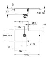 Vorschau: Grohe K500 60-C Kompositspüle mit Abtropffläche, granit schwarz