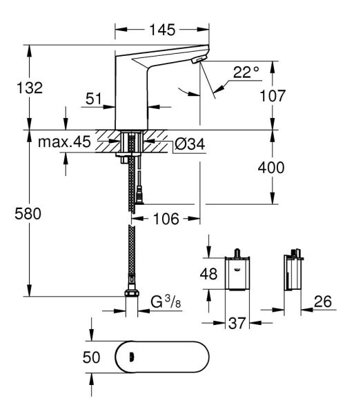 Grohe Eurosmart Cosmopolitan E Infrarot-Elektronik für Waschtisch, ohne Mischung, Batterieb., chrom