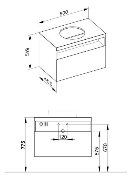 Keuco Stageline Waschtischunterbau f. Keramik-Waschtisch m. Frontauszug, mit Elektrik, 80x55x49cm