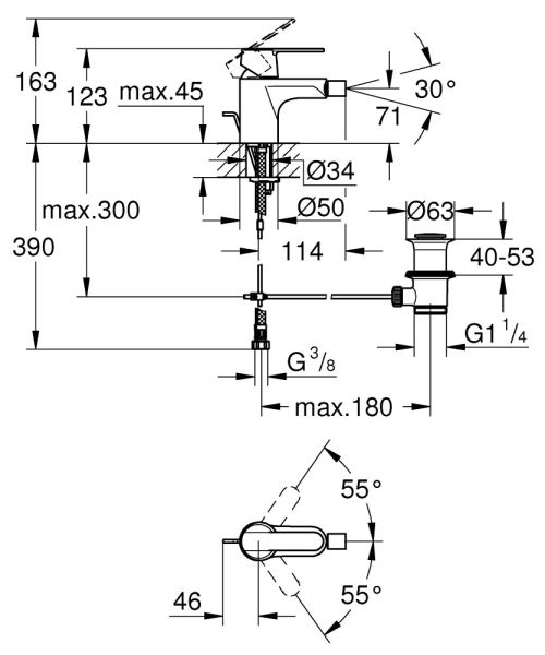 Grohe Get Einhand-Bidetbatterie mit Ablaufgarnitur, chrom