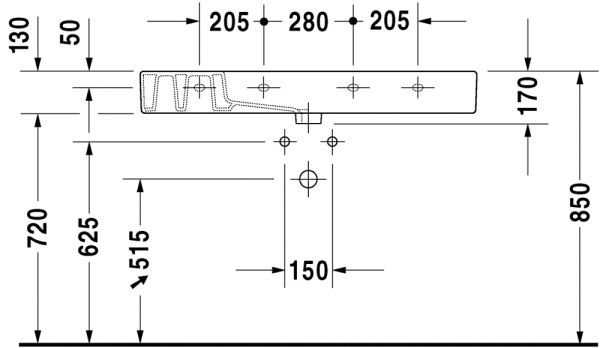 Duravit Vero Waschtisch rechteckig 105x49cm, mit 1 Hahnloch und Überlauf, WonderGliss, weiß 03291000001