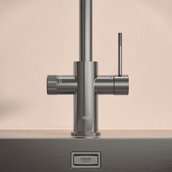 Grohe Blue 2.0 5-in-1-Armatur, C-Auslauf, ausziehbar, hard graphite gebürstet